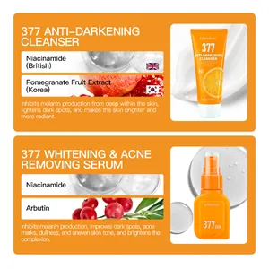 KORMESIC 377 skincare set detail showing whitening serum and cleanser ingredients