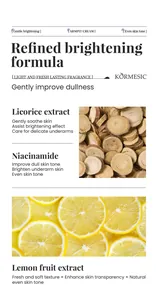 Dettagli ingredienti della crema ascelle KORMESIC: liquirizia ed estratto di limone.