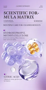Detail view showing the Kormesic lavender laundry detergent scientific formula and ingredients