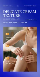 Kormesic varicose veins cream for leg relief with a delicate, non-greasy texture