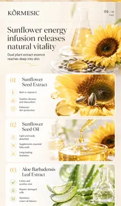 Dettaglio degli ingredienti naturali per il siero viso all'olio di girasole KORMESIC