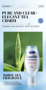 KORMESIC White Tea Scent Disposable Hand Sanitizer Detail With Natural Leaf Background