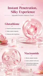 Detail view of Glutathione and Niacinamide ingredients for underarm brightening cream.