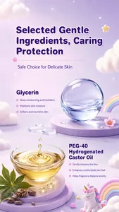 Vista dettagliata degli ingredienti delicati Glicerina e Olio di Ricino per bambini