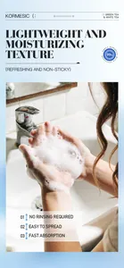 Close-up of foaming KORMESIC hand sanitizer on hands in a bathroom setting