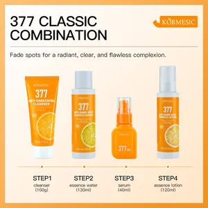 KORMESIC 377 skincare set with 4 steps for radiant skin: cleanser, water, serum, lotion