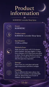 Gedetailleerde productinformatie en gebruiksaanwijzing voor KORMESIC Lavendel Spray