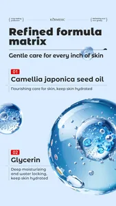Macro detail of ingredients Camellia japonica seed oil and Glycerin for skin hydration