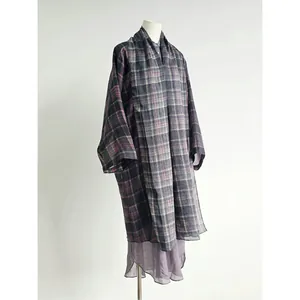 Loose fit lightweight purple plaid sun protection jacket for women with sheer texture