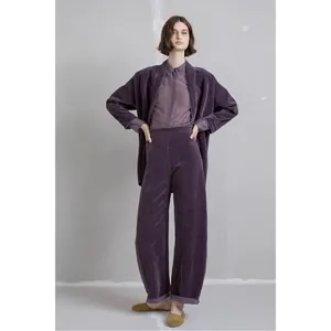 Spanish Niche Stand Collar Viscose Velour Top And Bottom Casual Set For Women Purple Elegant Long Sleeve Loungewear