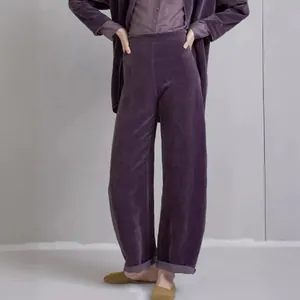 Elegant purple velvet leisure set for women featuring a jacket and wide leg trousers