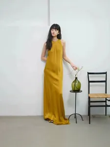 Vestito Maxi Senza Maniche in Seta Cupro Minimalista Spagnolo per Donna Elegante Vestito da Sera in Misto Cupro Viscosa