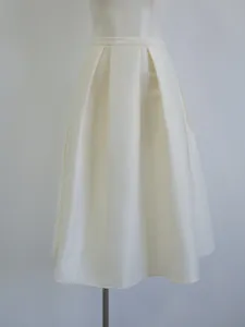 Elegant silk wool blend A-line pleated midi skirt in macadamia color for women.