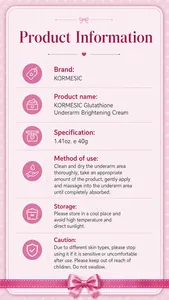 Detailed usage and safety instructions for KORMESIC Glutathione Underarm Brightening Cream.