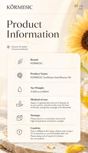 Info dettagliate olio di bellezza KORMESIC ai semi di girasole 100ml cura del viso