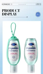 Portable green tea hand sanitizer 50ml bottles with silicone loop hanging sleeve
