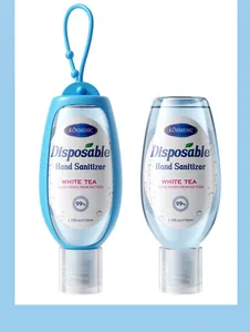 Detail of 50ml white tea disposable hand sanitizer with portable silicone case