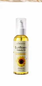Vista dettagliata della bottiglia di olio di girasole KORMESIC con liquido nutriente
