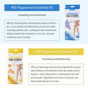Détails de l'emballage des bandes de cire menthe et miel avec descriptions d'efficacité