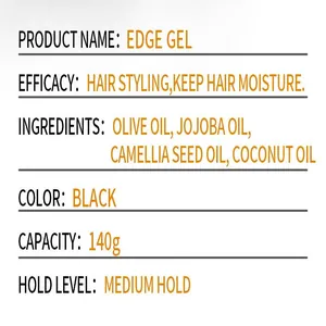 Specifiche dettagliate del prodotto gel per capelli nero da 140g con oli naturali