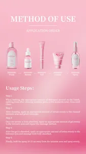 Guide d'application étape par étape pour le kit de soins intimes KORMESIC, du lavage au spray.