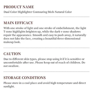 Efficacy, usage caution and storage conditions for dual color contouring stick