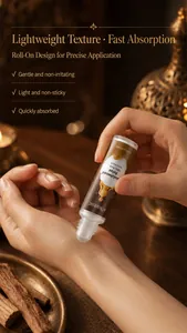 Detailed view of KORMESIC Sandalwood essential oil roller applied to wrist skin