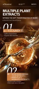 Détail montrant la vitamine E et les extraits de plantes du kit de soin barbe KORMESIC