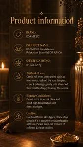 Detailed product information for KORMESIC Sandalwood Relaxation Essential Oil Roll-On