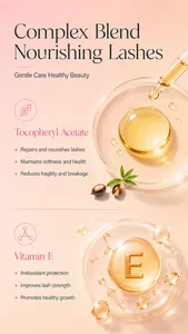 Vista dettagliata degli ingredienti del siero nutriente per ciglia con Vitamina E e Tocoferile