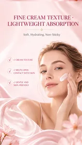 Detailansicht der sanften femininen Gel-Creme-Textur auf glatter, strahlender Haut
