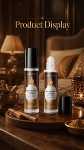 Detail of KÖRMESIC sandalwood oil roller for relaxation in a luxury bedroom.