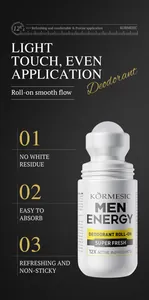 Professional men's energy deodorant roll-on for fresh and non-sticky skin protection