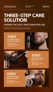 Infographie détaillée montrant trois étapes du soin de barbe KORMESIC pour hommes soignés