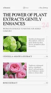 Detail of KORMESIC acne soothing spray featuring Centella and Rose extracts benefits