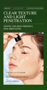 Nahaufnahme eines Models, das Rizinusöl-Wimpernserum mit einer Pipette aufträgt