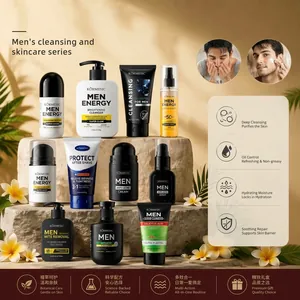 KORMESIC Men Energy Skincare Set Facial Cleanser Moisturizing Cream Sunscreen Spray Aftershave Balm Deodorant Roll On Top