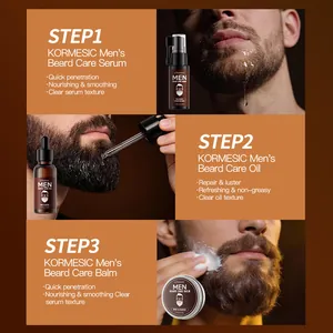 Kit professionnel de soin de la barbe KORMESIC en 3 étapes pour nourrir et hydrater la barbe