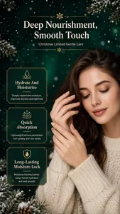 Détails crème mains de Noël nourrissante montrant peau douce et hydratation