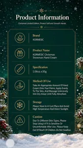 Détails complets du produit pour la crème mains bonhomme de neige Noël KORMESIC 30g