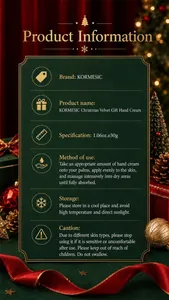 Spécifications détaillées et guide d'utilisation pour cette crème pour les mains Noël.