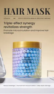 Detail of KORMESIC triple effect hair mask with argan oil for deep hair repair.