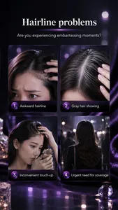 Detalle de cuatro problemas comunes de la línea del cabello y canas para cubrir.