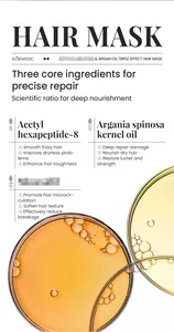 Detail of triple effect hair mask ingredients showing Argan oil and hexapeptide