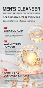 Detailed ingredients of KORMESIC men's salicylic acid scrub cleanser showing walnut shell powder