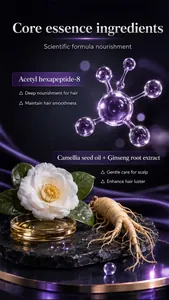Ingredientes de alta calidad para esencia capilar con raíz de ginseng y camelia