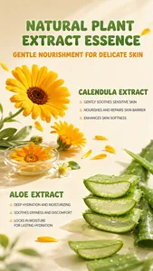 Infant cream detail page showing natural calendula and aloe vera extract ingredients