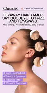 Dettaglio che mostra l'effetto dello stick di cera sui capelli ribelli per un finish liscio.