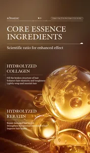 Detail view of hair mask ingredients featuring hydrolyzed collagen and keratin benefits.