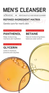 Detailed view of Men's Salicylic Acid Cleanser ingredients including Panthenol and Betaine.